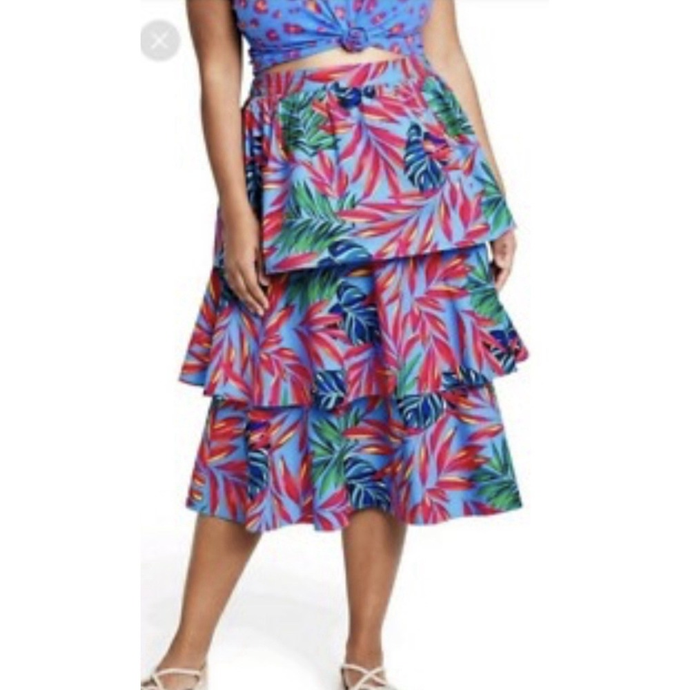 Tabitha Brown‎ for Target Skirt sz M Colorful Tropical Floral Print Blue Tiered